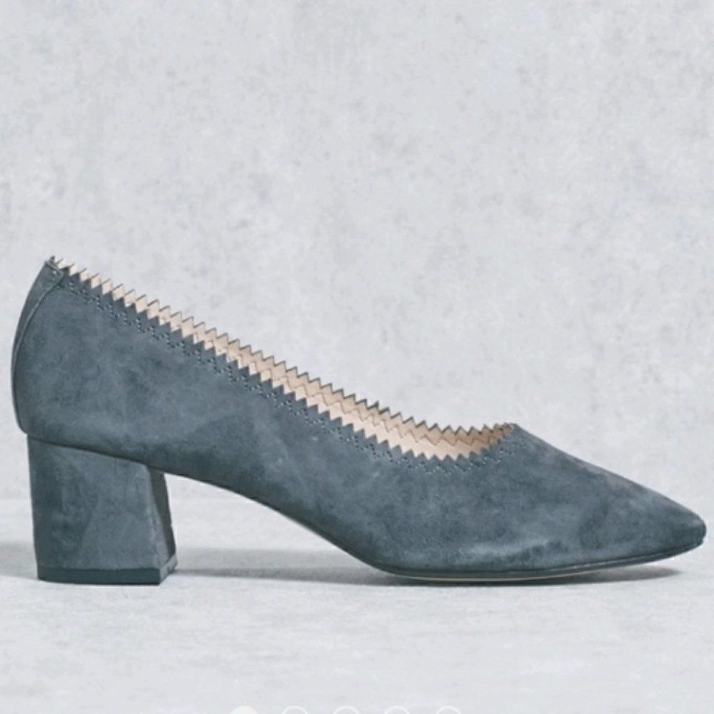 Mango Womens 7 Gray Suede Block Heel Shoes